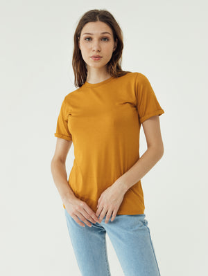 
            
                Load image into Gallery viewer, Number 61 Lipat Basic Women T-shirt in Mustard
            
        