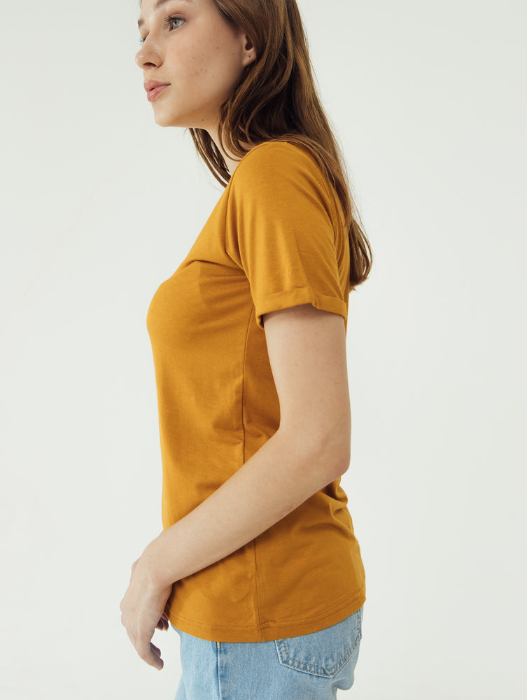 
            
                Load image into Gallery viewer, Number 61 Lipat Basic Women T-shirt in Mustard
            
        