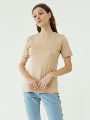
            
                Load image into Gallery viewer, Number 61 Lipat Basic Women T-shirt in Tan
            
        