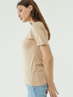 
            
                Load image into Gallery viewer, Number 61 Lipat Basic Women T-shirt in Tan
            
        